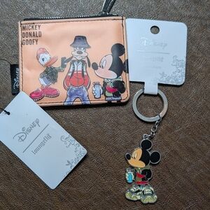 Disney Mickey, Donald, Goofy Card Holder and Keychain - Orange and Black